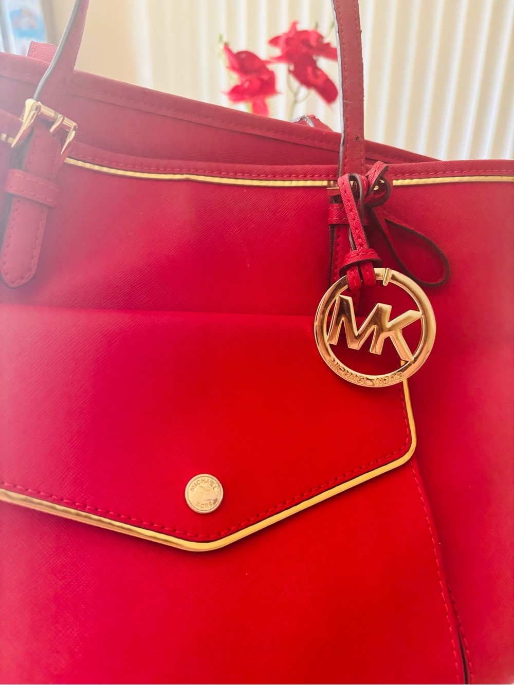 Michael Kors Red Tote with Gold Hardware - Picture 4 of 13